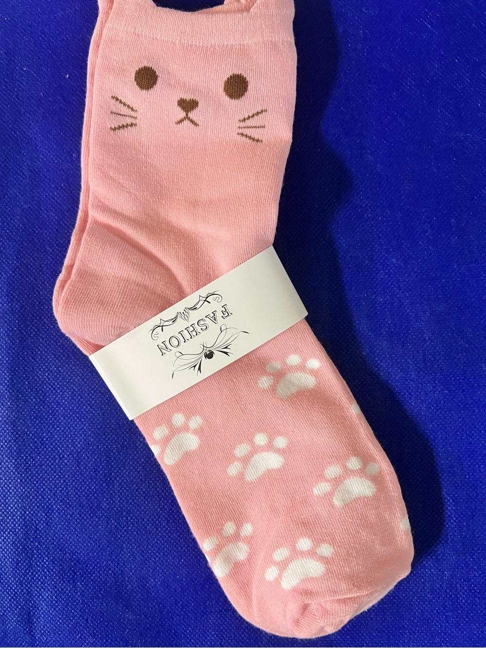 PAWSitivity MEOW 😻 Pink Cat face with ears Paw Print fashion Socks - NWT
